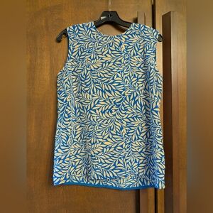 Diane Von Furstenberg Leaf Pattern Tank Top in Blue and Cream